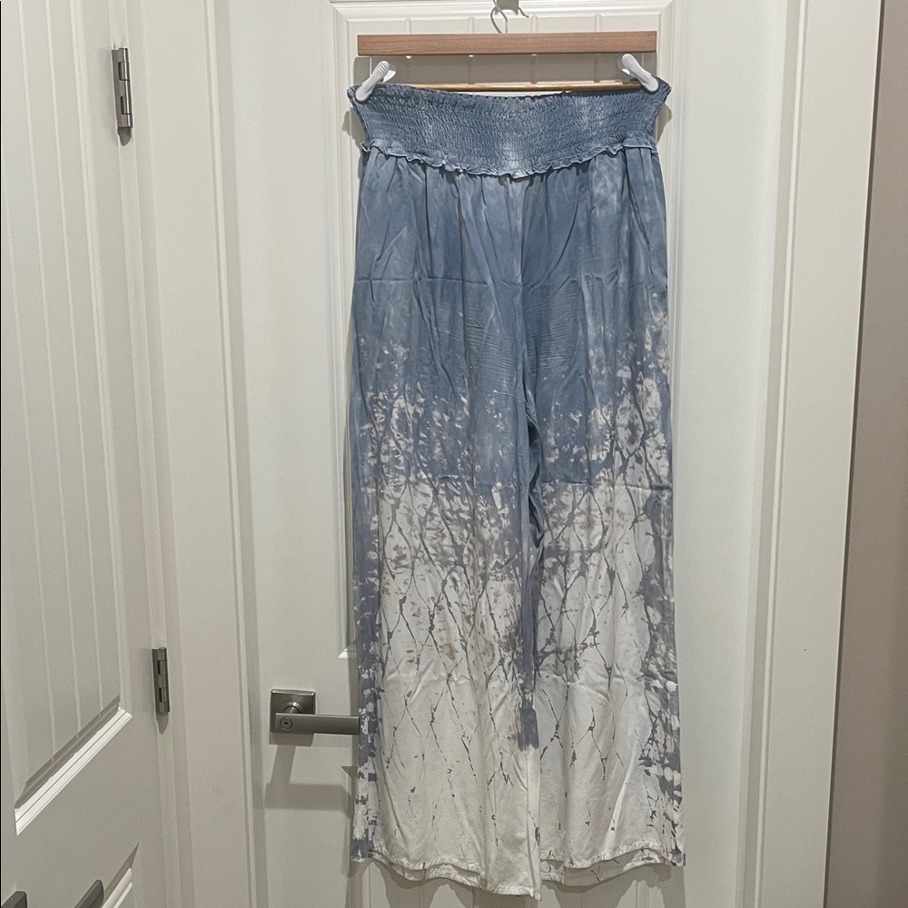 Charlie B Blue and White Tie-Dye Wide-Leg Pants XL